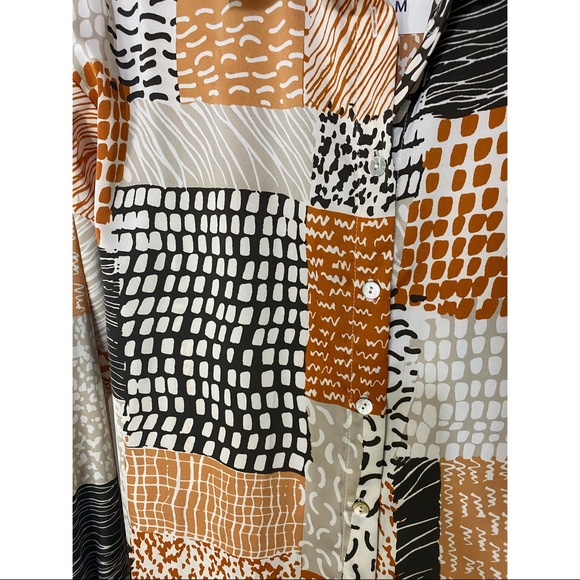 F21 Pattern Block Silk Oversized Blouse - Picture 3 of 3